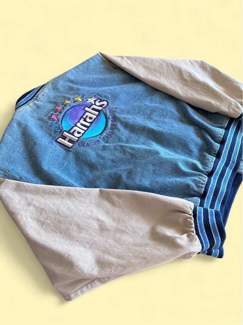 Vintage Port Authority Harrah’s Casino Denim Varsity Jacket Light Wash Men’s XL